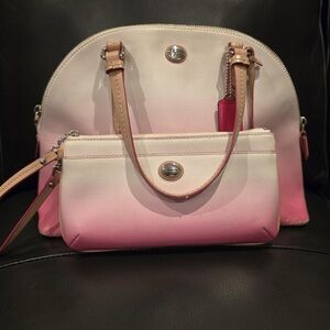 Vintage Coach Satchel Bag Leather Peyton Ombre Cora Pink bag and wristlet